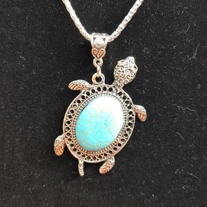 Antique Semiprecious Stone Turtle Necklace